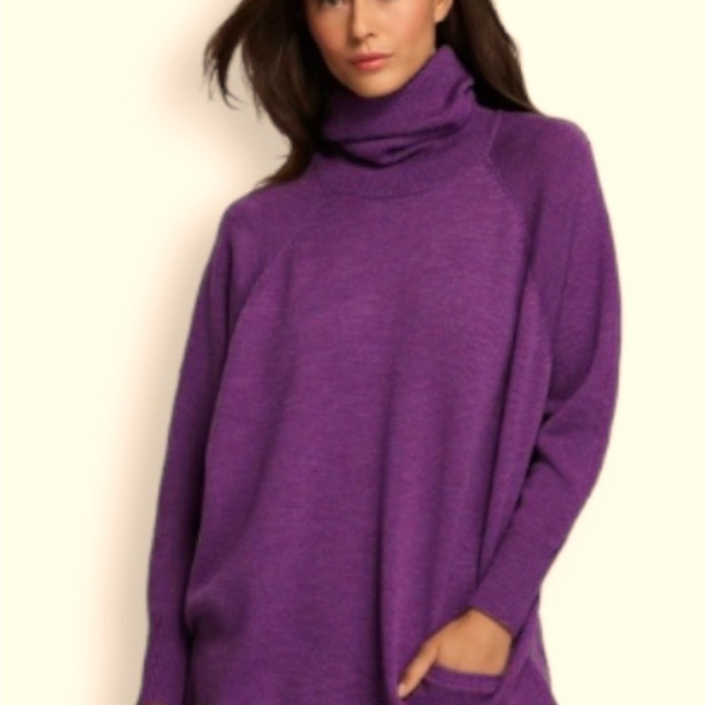 Eileen Fisher Sweater Tunic Turtleneck Merino Wool Oversized Purple Longline